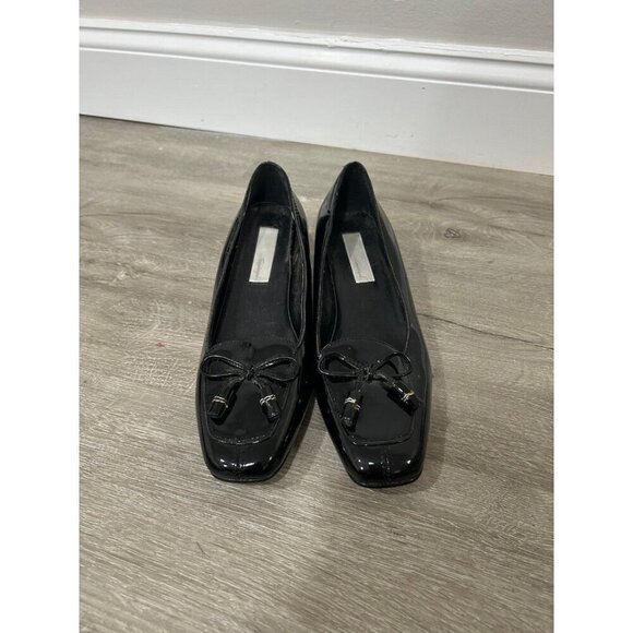 Spiegel Vintage Square Toe Bow Shiny Black Leather Heels Women's Size 8.5 - Picture 2 of 5